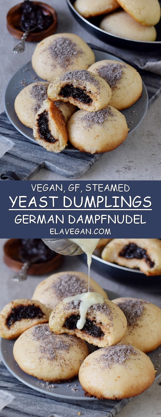 vegan gluten-free steamed yeast dumplings (Dampfnudel) Pinterest pin