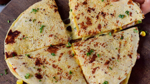 vegan quesadillas on a cutting board