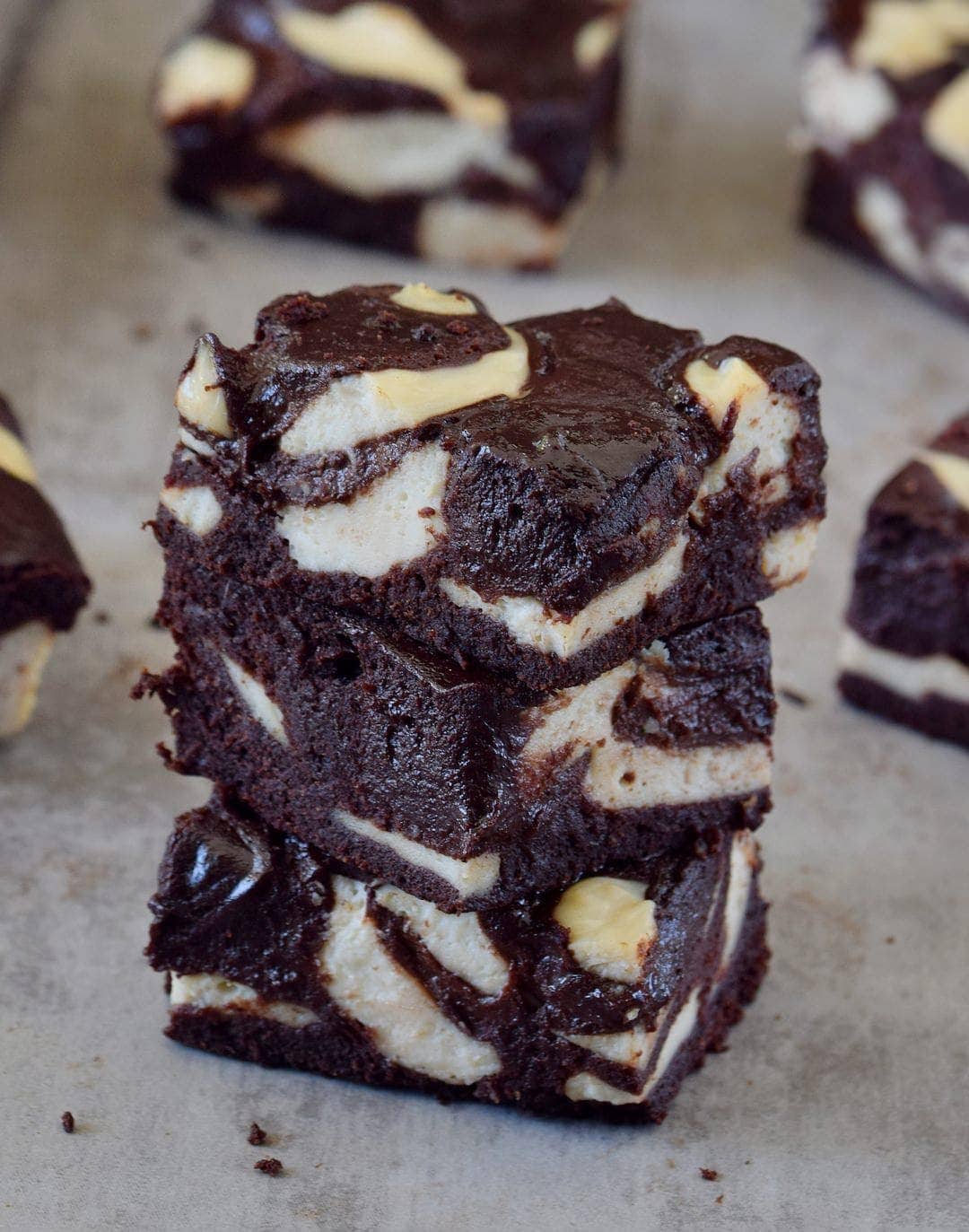 A marbled cheese cream brownie stack of 3