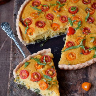 gluten-free vegan quiche with a piece in the front
