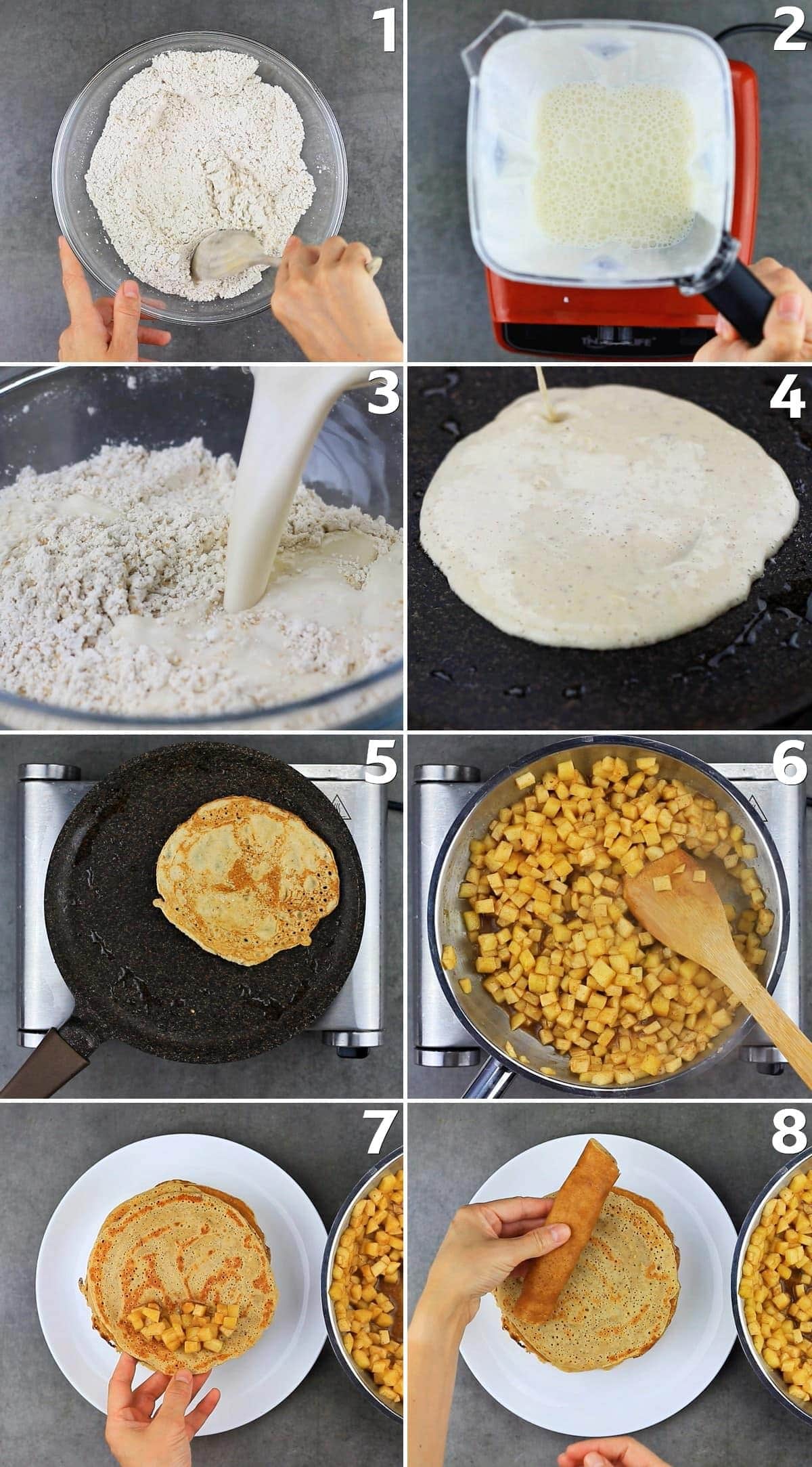 8 step-by-step photos of how to make apple crepes