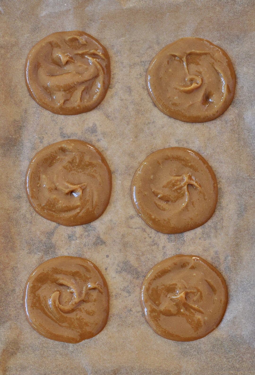 Caramel dollops to be frozen to make stuffed chocolate pancakes