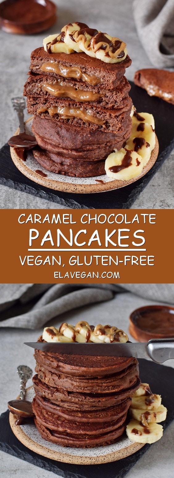 caramel chocolate pancakes vegan gluten-free homemade