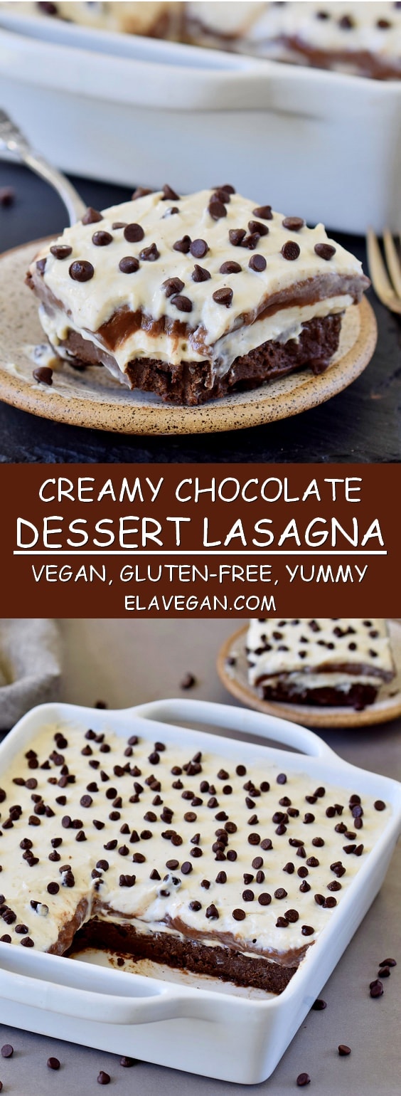 creamy vegan chocolate lasagna gluten-free dessert pinterest collage