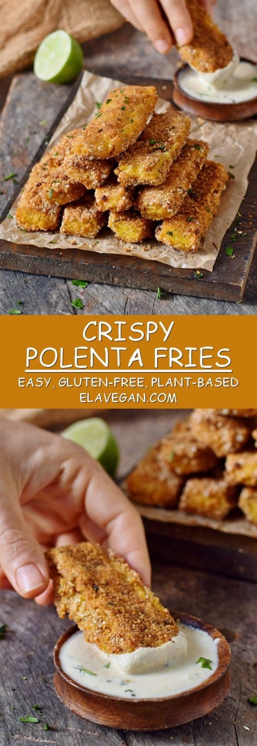 crispy polenta fries with a cashew garlic dip gluten-free vegan easy recipe