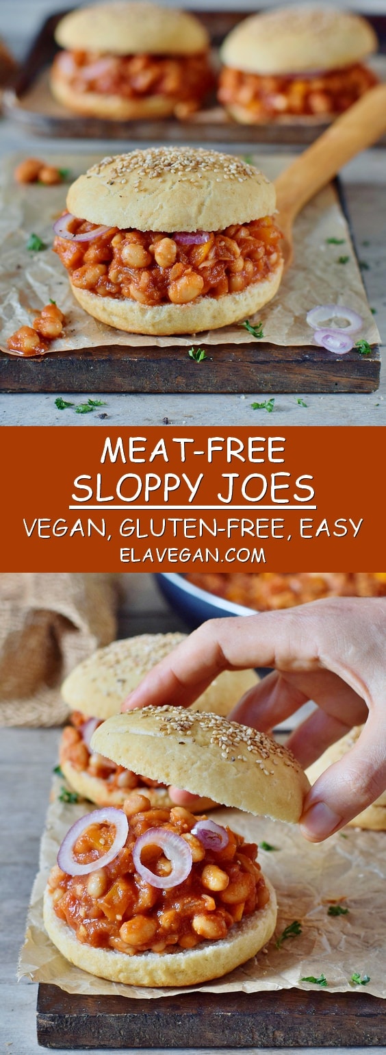 Meat-free Vegan Sloppy Joes with gluten-free soft burger buns