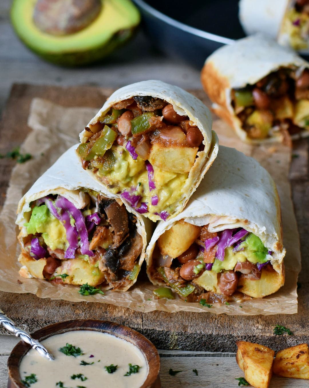 vegan breakfast burritos with fried potatoes