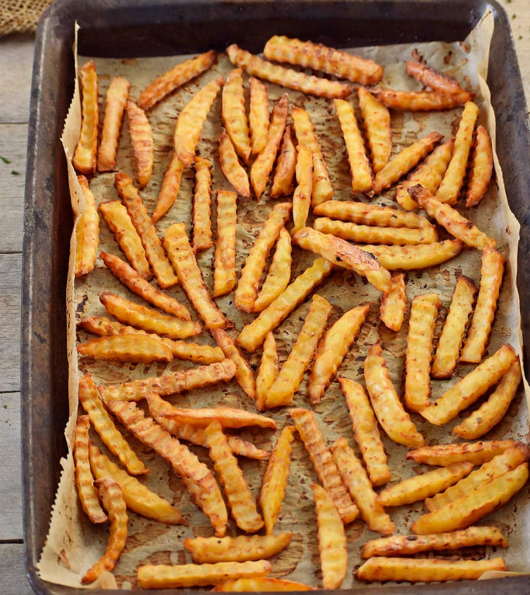 Oven Baked Crinkle Cut Fries for vegan chili cheese fries