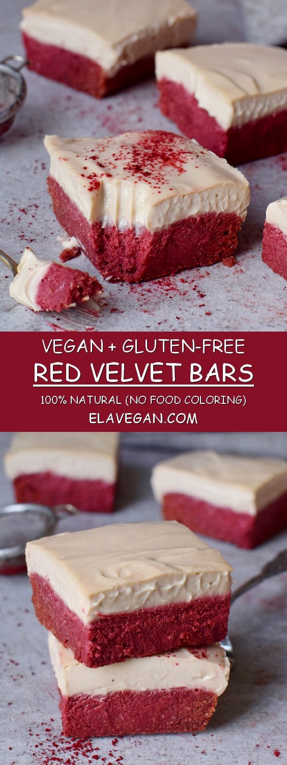 vegan gluten-free red velvet bars 100% natural no food coloring pinterest