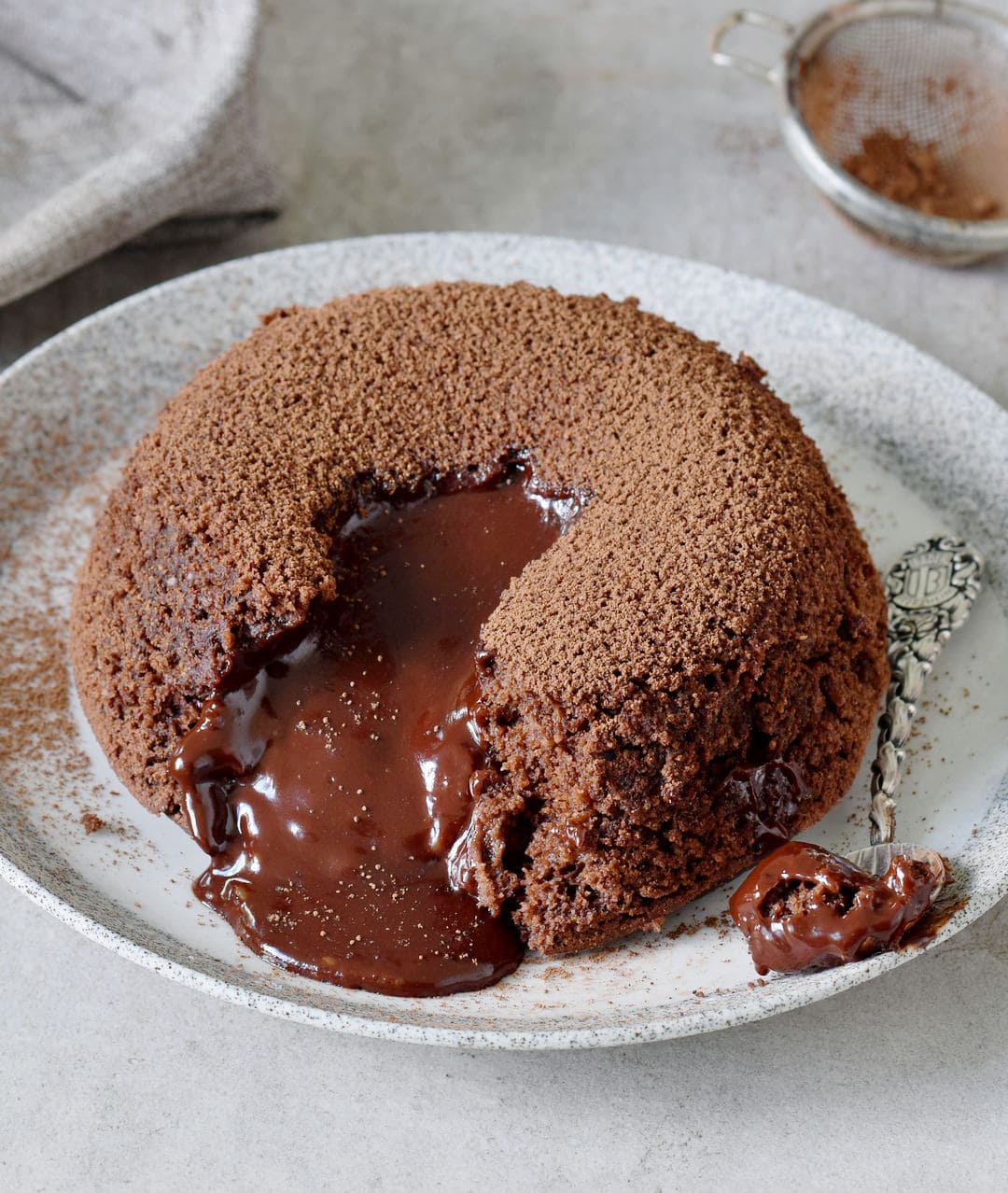 Lava cake with melted dairy-free vegan chocolate in the middle