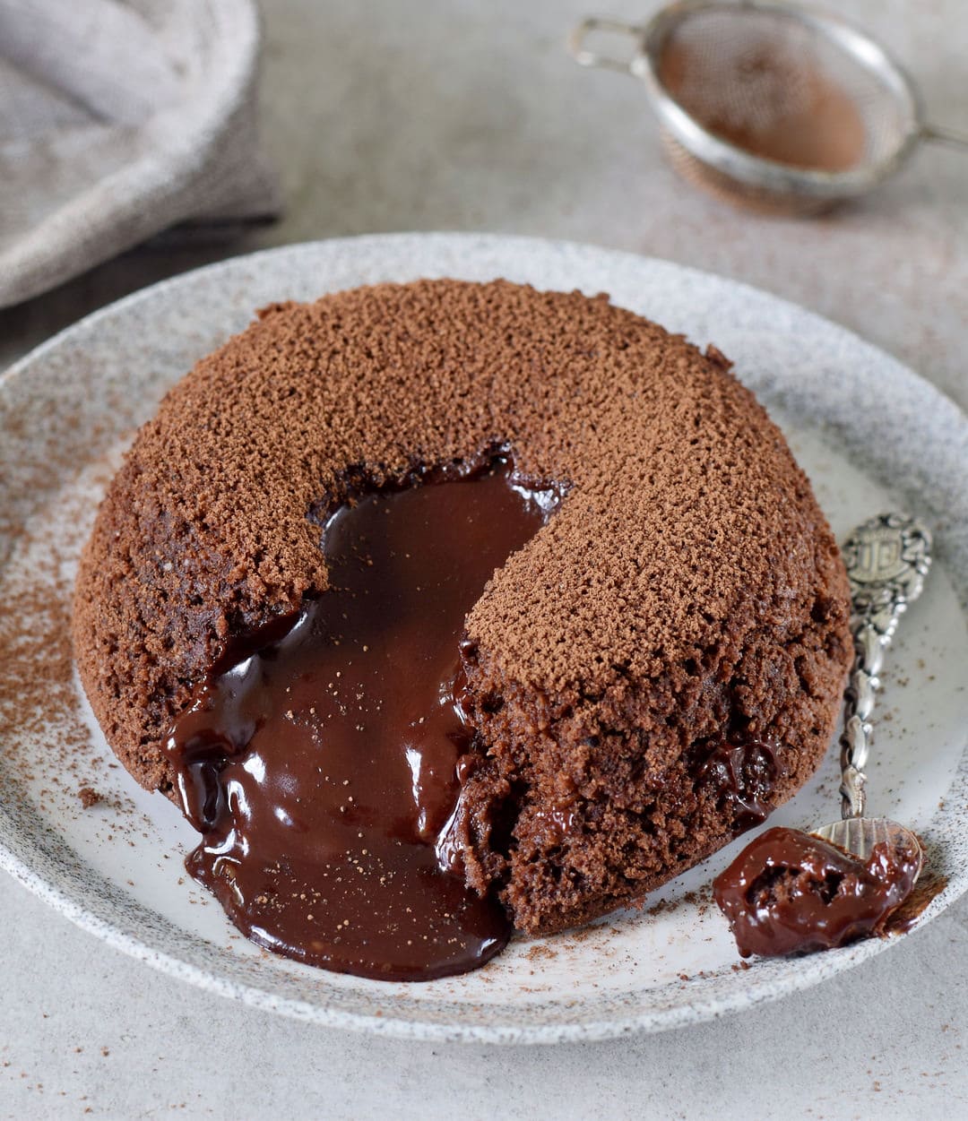 Molten chocolate cake on plate