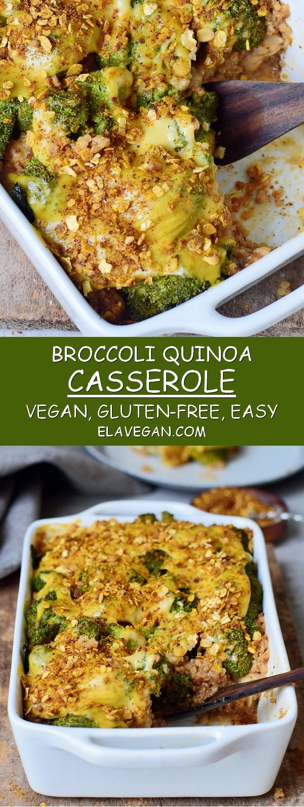 easy gluten-free broccoli quinoa casserole recipe with vegan cheese