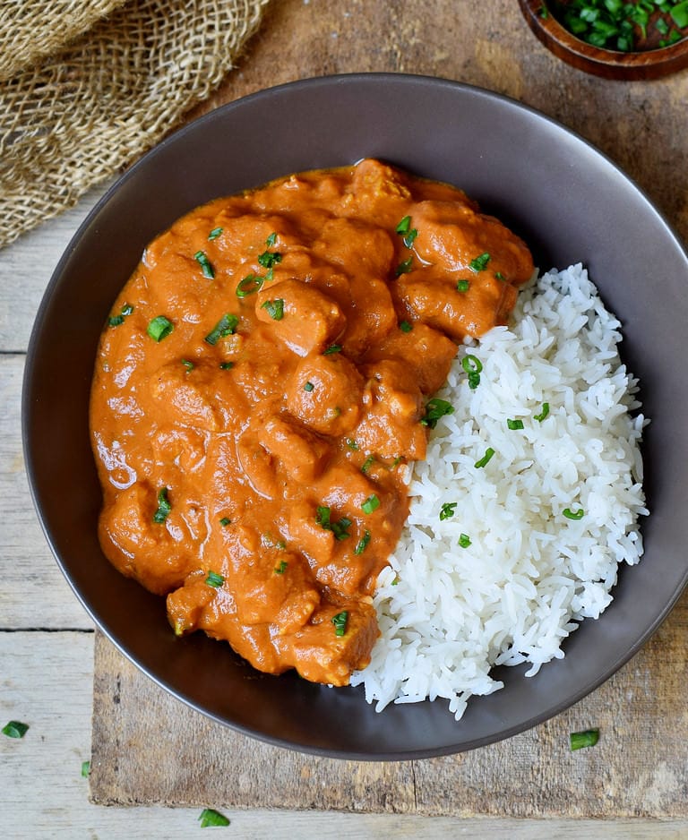 Instant Pot gluten-free and plant-based Tikka Masala curry recipe with rice