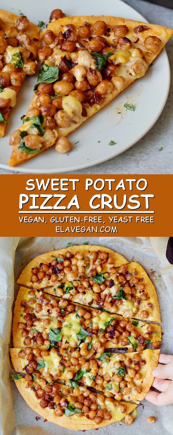 collage of sweet potato pizza crust vegan gluten-free recipe