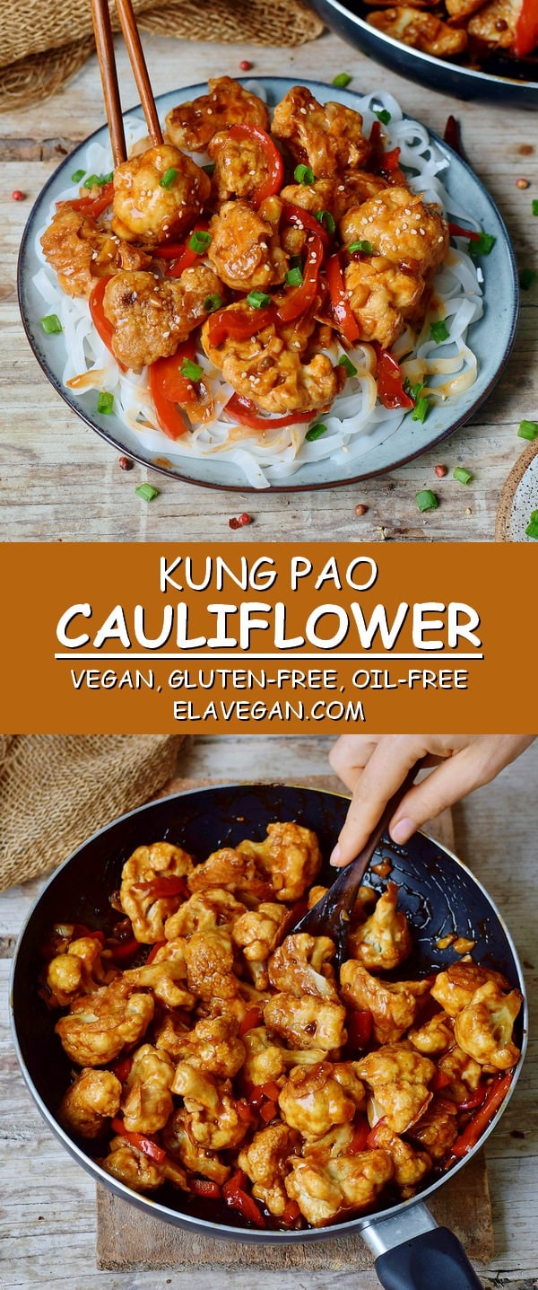 Kung Pao Cauliflower with peppers vegan gluten-free easy oil-free recipe