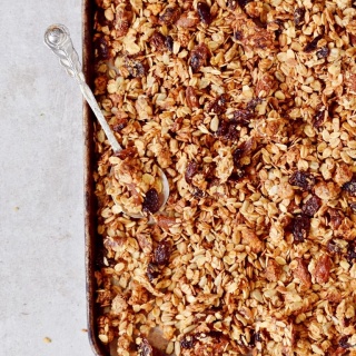 gluten-free homemade nut-free granola on a baking tray