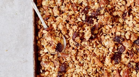 gluten-free homemade nut-free granola on a baking tray