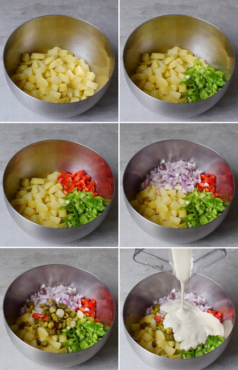 Wie macht man Kartoffelsalat aus veganen Zutaten Step-By-Step