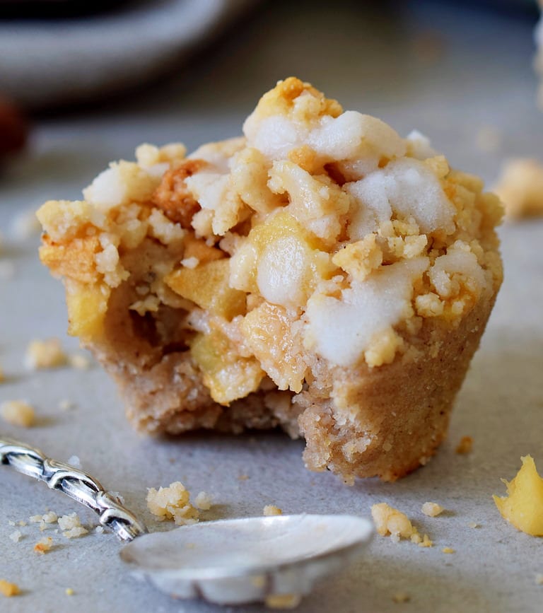 Close up apple streusel muffin