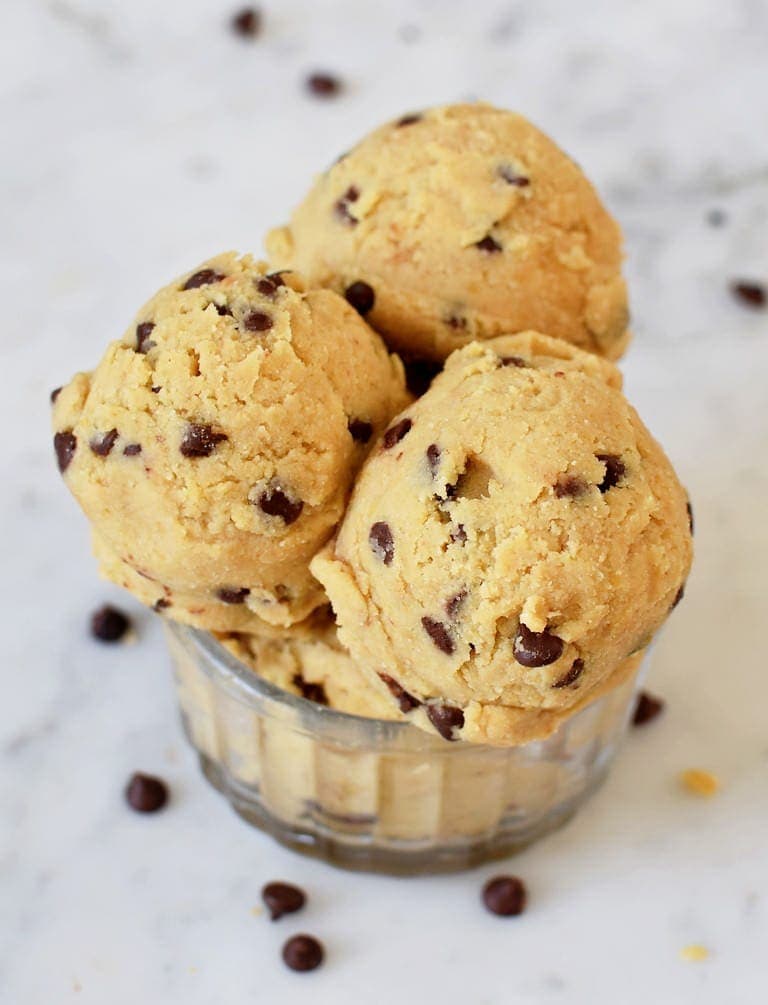 Edible chickpea cookie dough shaped into ice cream