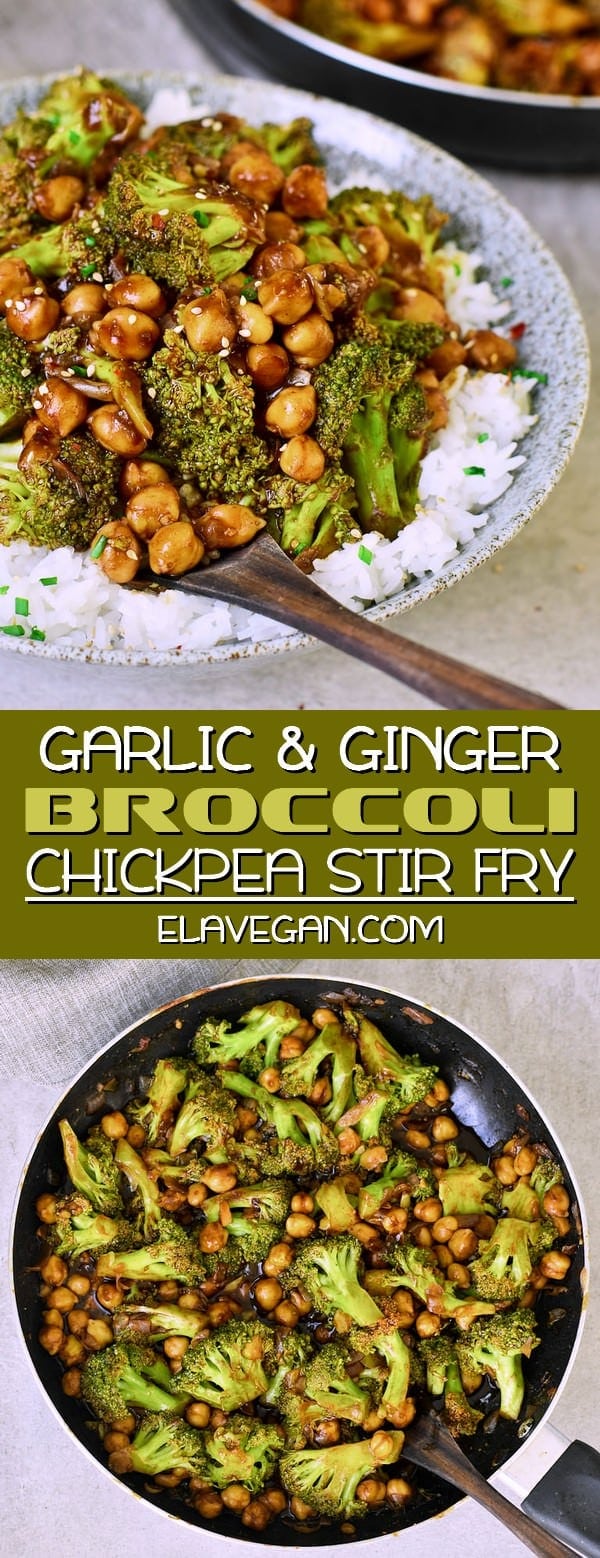 easy garlic broccoli stir fry with chickpeas rice and flavor ginger sauce