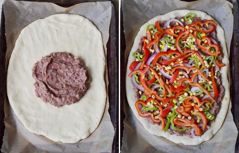 Wie macht man eine mexikanische Pizza mit Bohnenmus