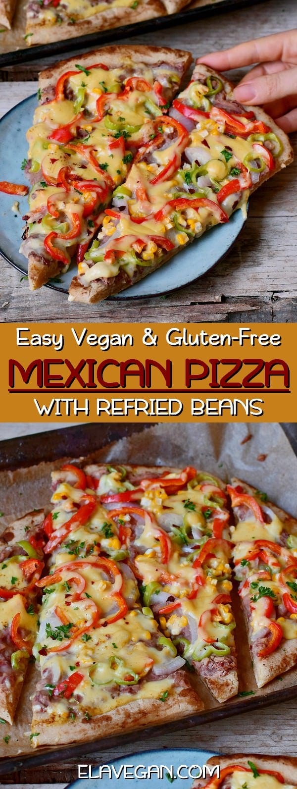 Mexican Pizza Recipe with refried beans and vegan cheese