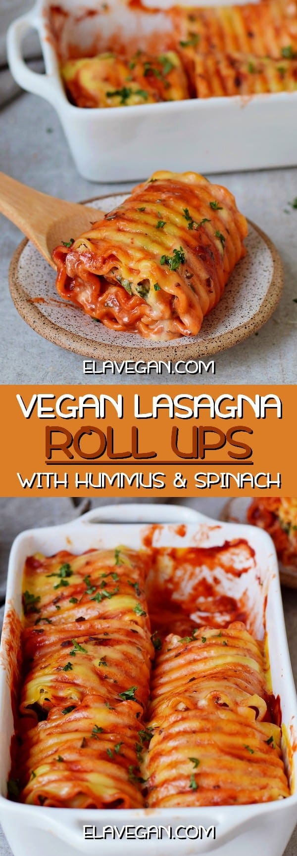 Vegan lasagna roll ups with hummus