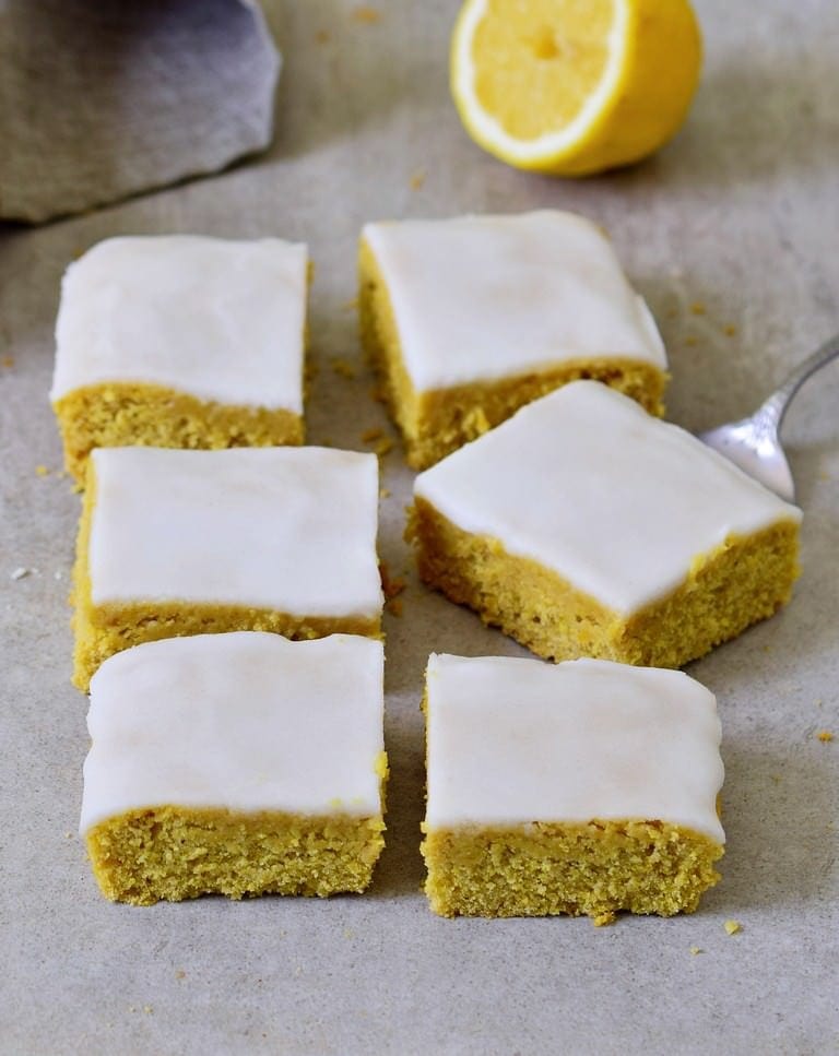 6 slices of lemon cake with low calorie icing
