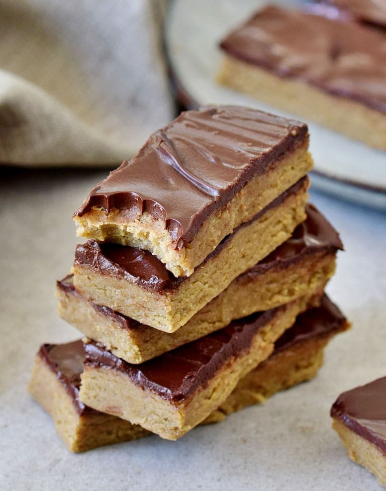 tower of chocolate protein bars