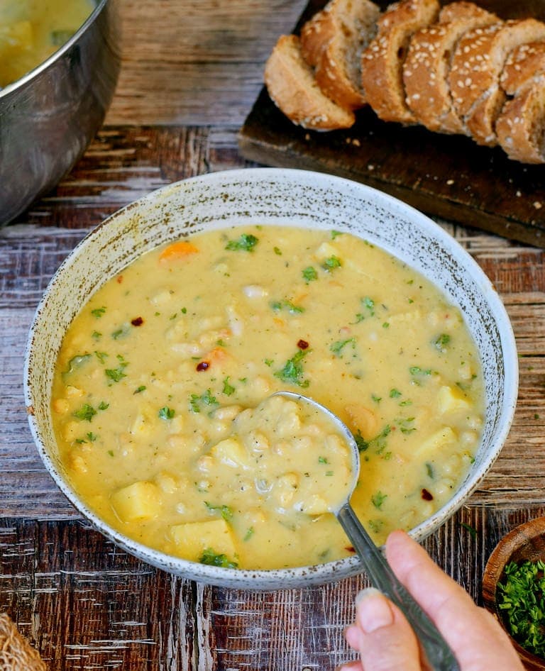 Corn chowder in a bowl