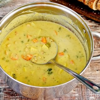 Healthy creamy bean chowder in a large pot