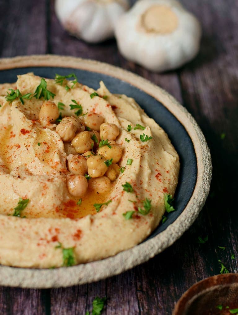 homemade oil-free hummus in a bowl