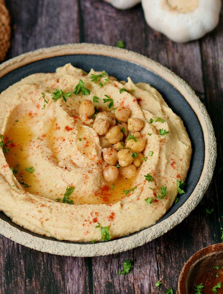 oil-free hummus in a bowl