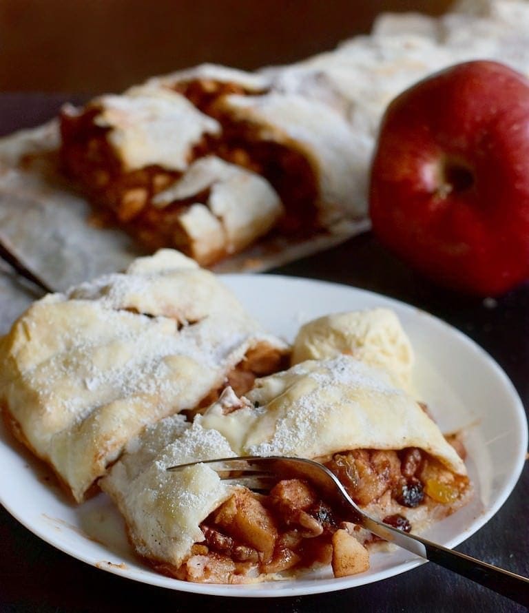 puff pastry dessert with apples raisins and walnuts