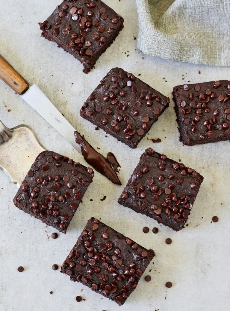 the best vegan zucchini brownies with chocolate chips from above