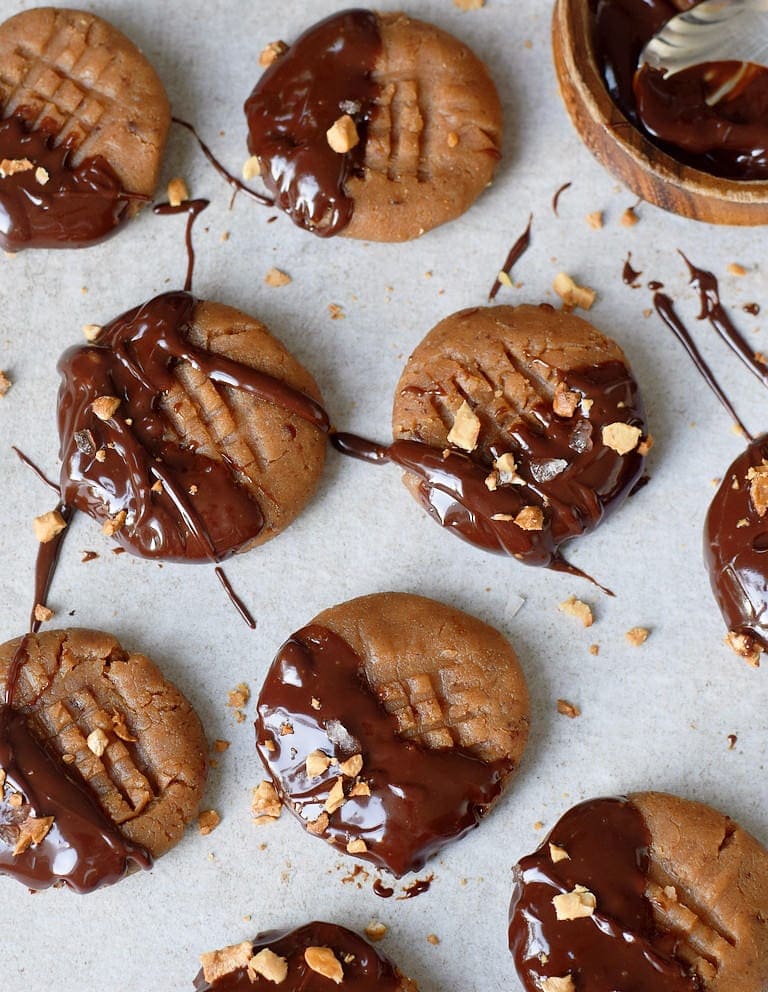 gluten-free vegan peanut butter cookies dipped in chocolate