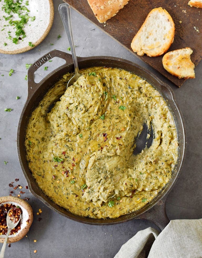 vegan spinach artichoke dip from above