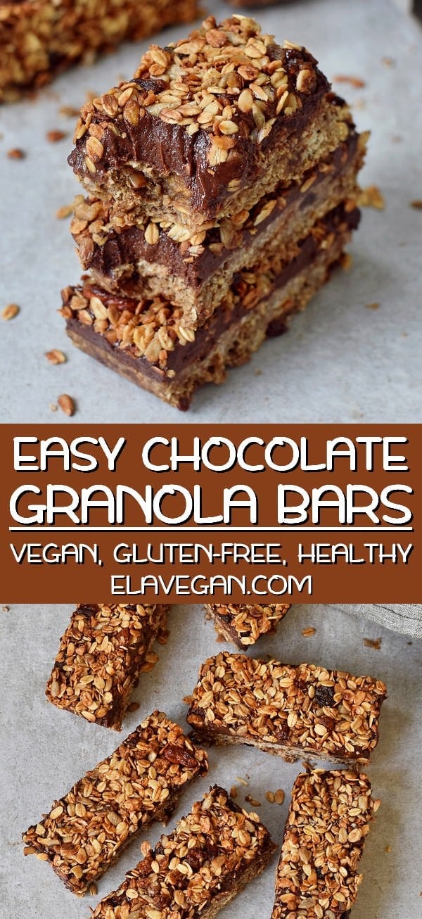 pinterest collage of easy chocolate granola bars vegan gluten-free