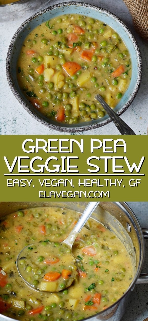 pinterest collage of green pea veggie stew