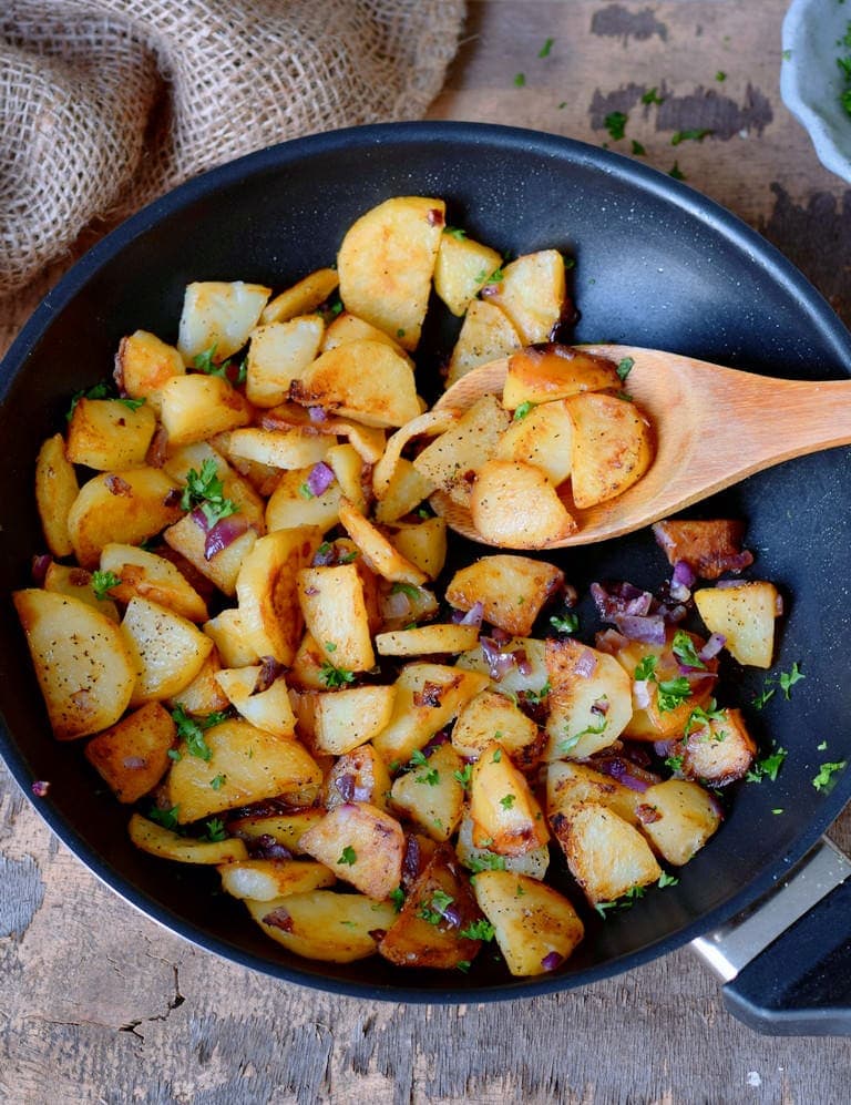 pan-roasted potatoes in a skillet
