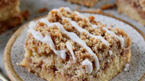 a piece of vegan coffee cake on a plate