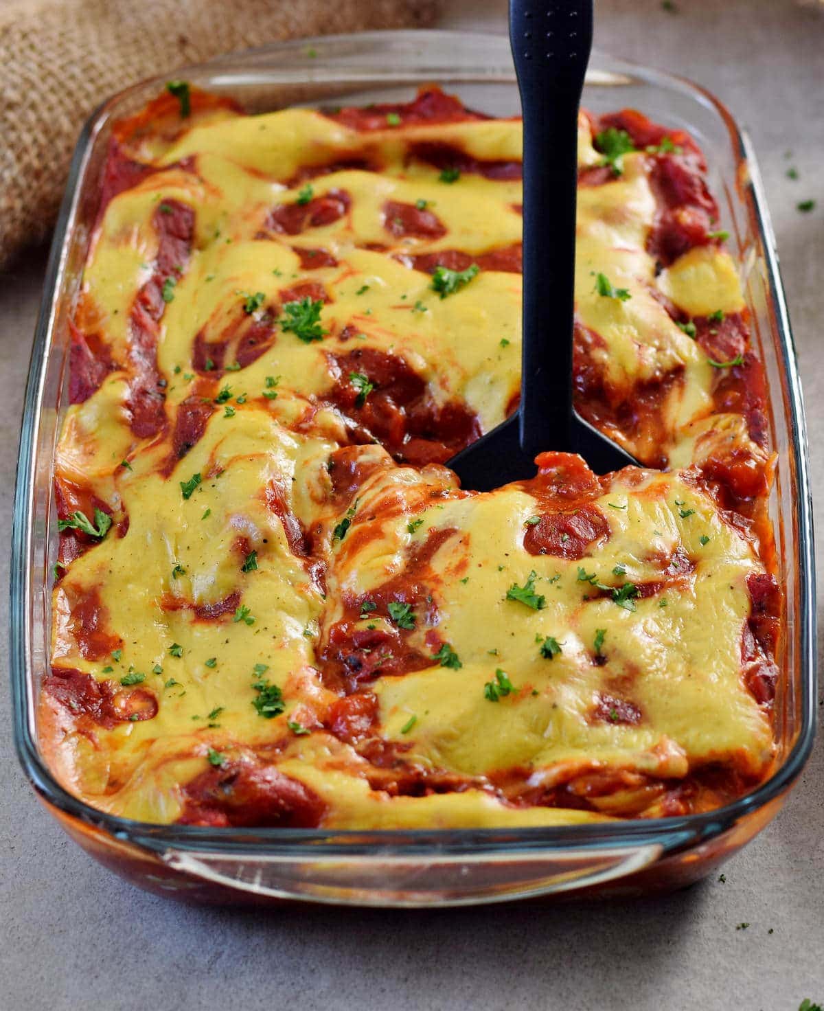cannelloni casserole with vegan cheese