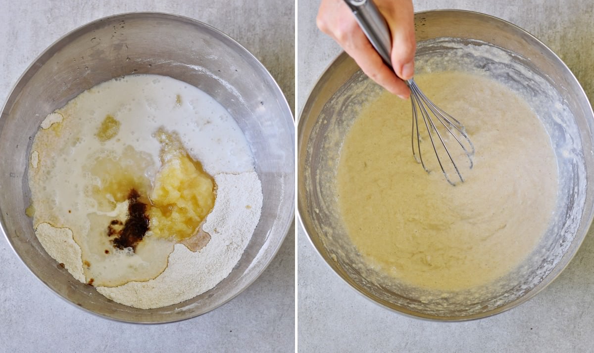 mixing a cake batter with a whisk
