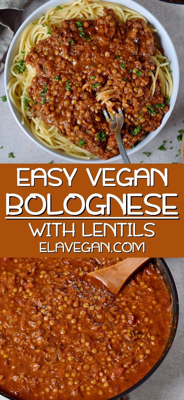 pinterest collage of easy vegan bolognese with lentils