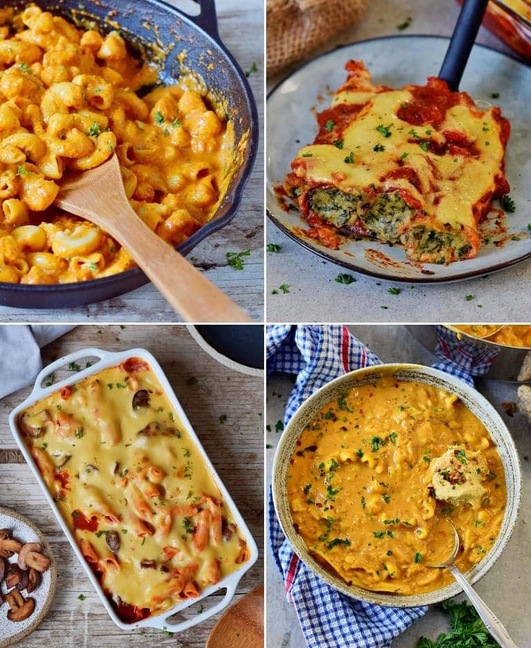 4 images of vegan pasta recipes