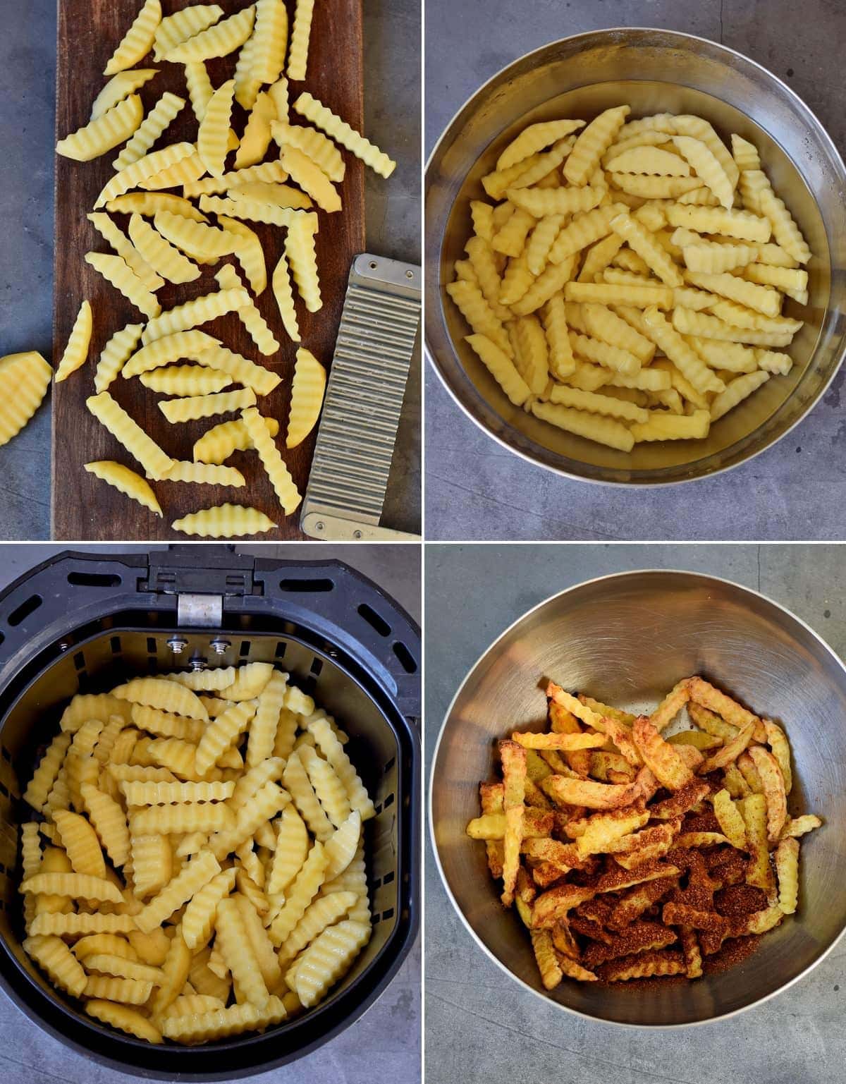 4 step by step photos how to make fries in an air-fryer