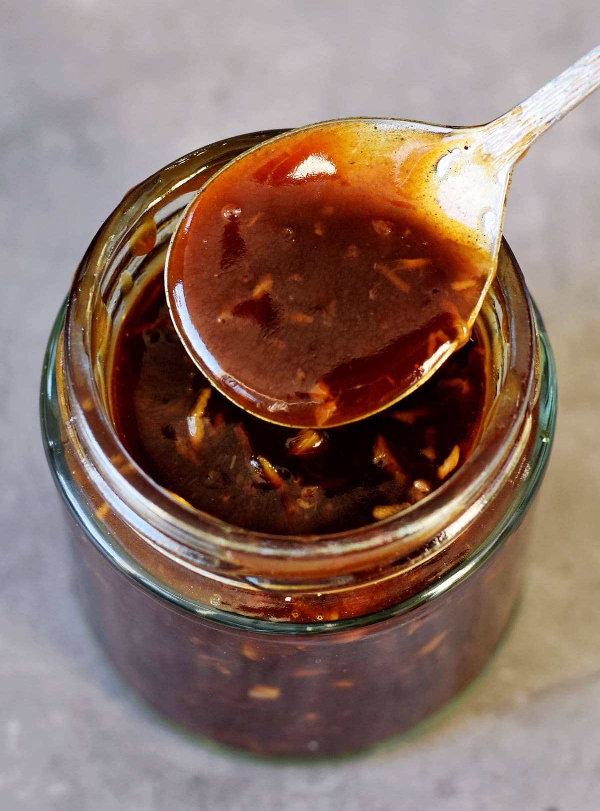 brown chinese garlic sauce in a glass jar