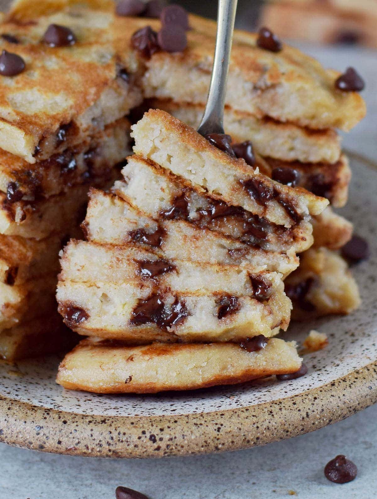 close-up of oat flour pancakes with vegan chocolate