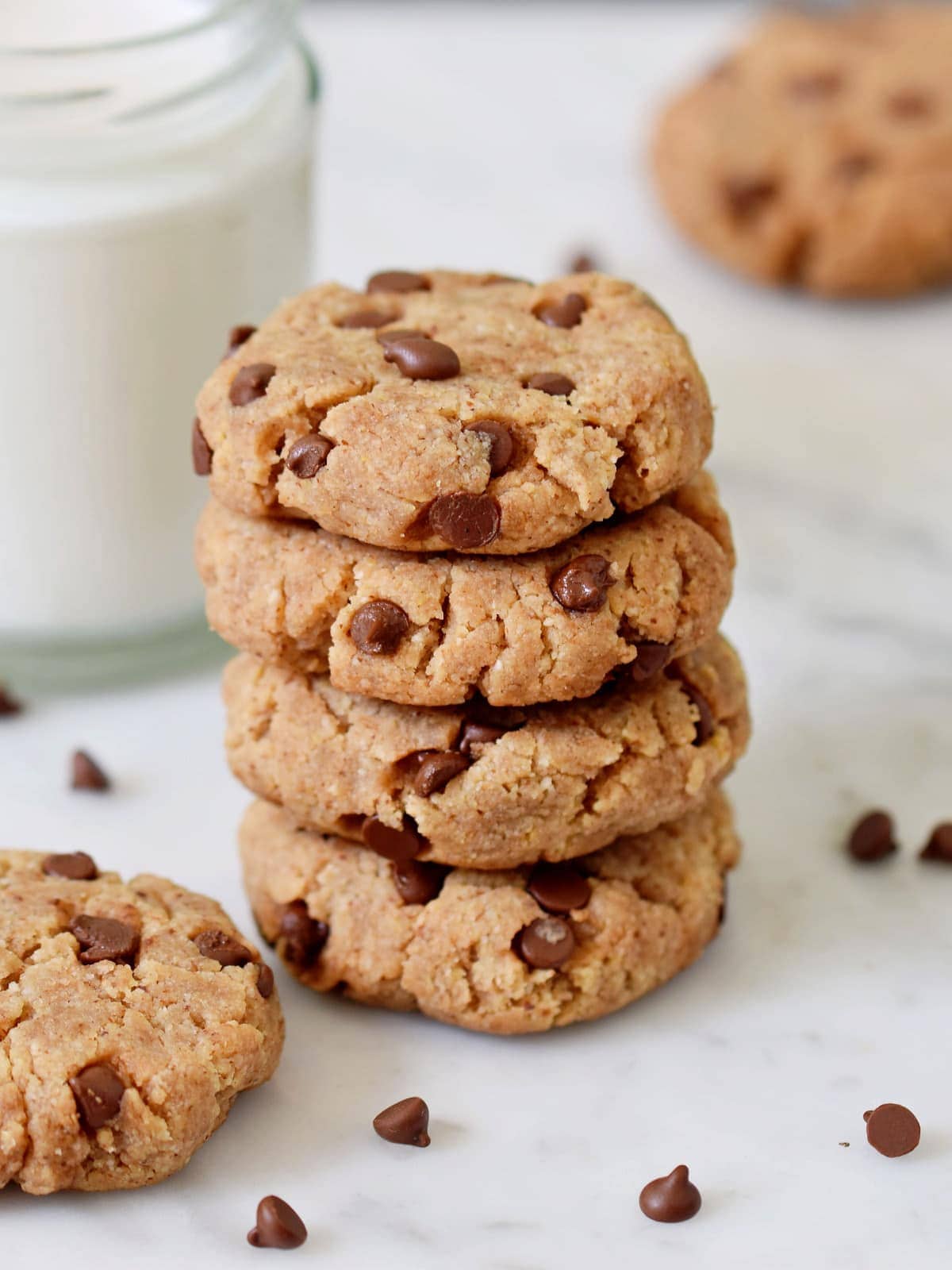 healthy peanut butter cookies with chocolate chips from the side
